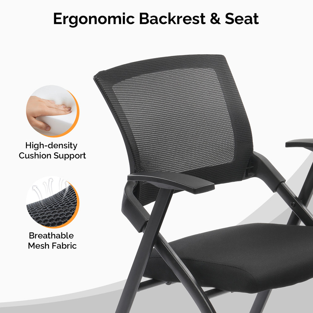 2 Pack Stackable Conference Room Chairs with Wheels, Folding Office Chair with Rebound Back, Padded Seat for Training Room, Guest, Reception, Event, Capacity 350lbs, Black