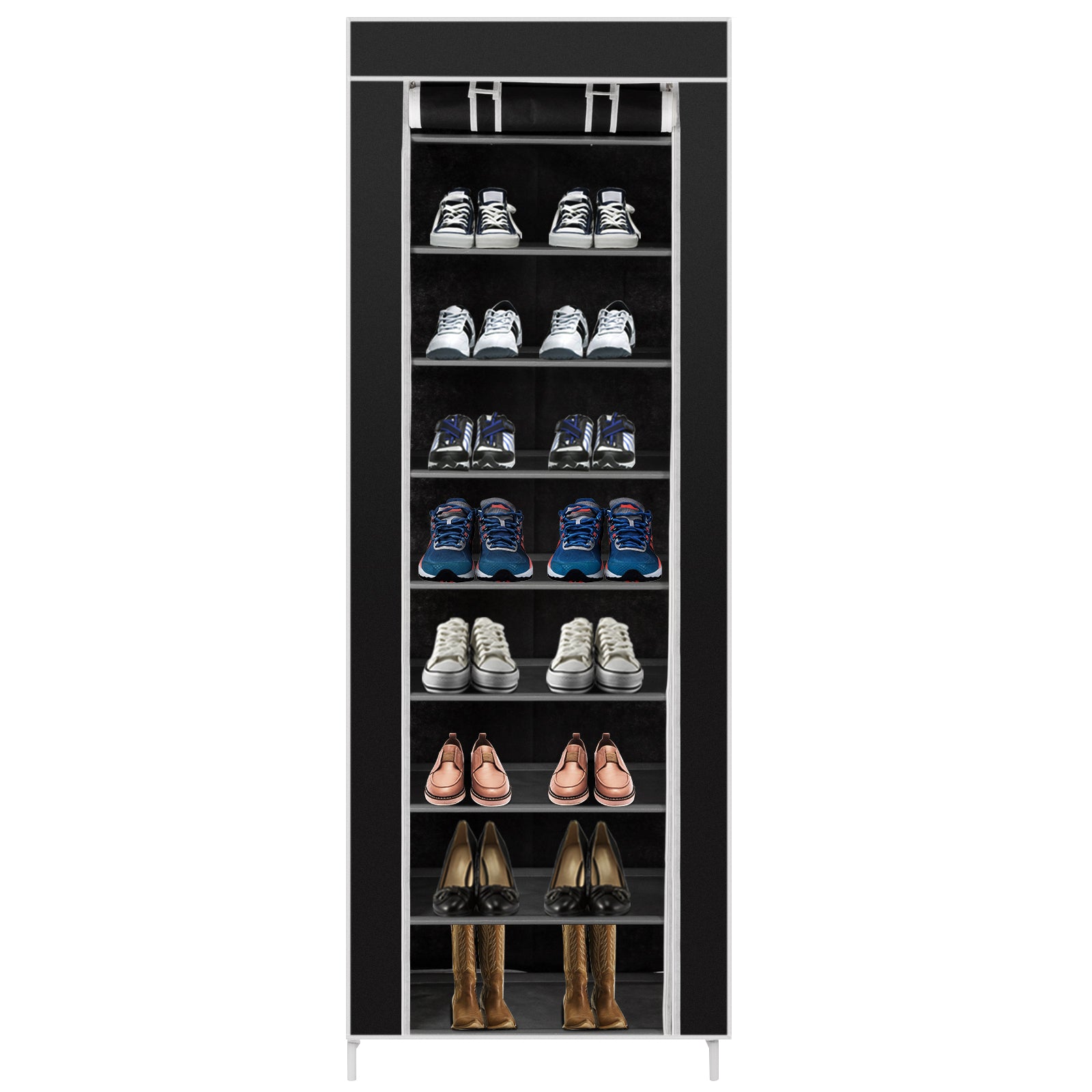 10-Layer 9-Lattice Shoe Rack | Non-Woven Fabric & Metal | Holds 20+ Pairs | Free US Shipping, 3-Day Delivered