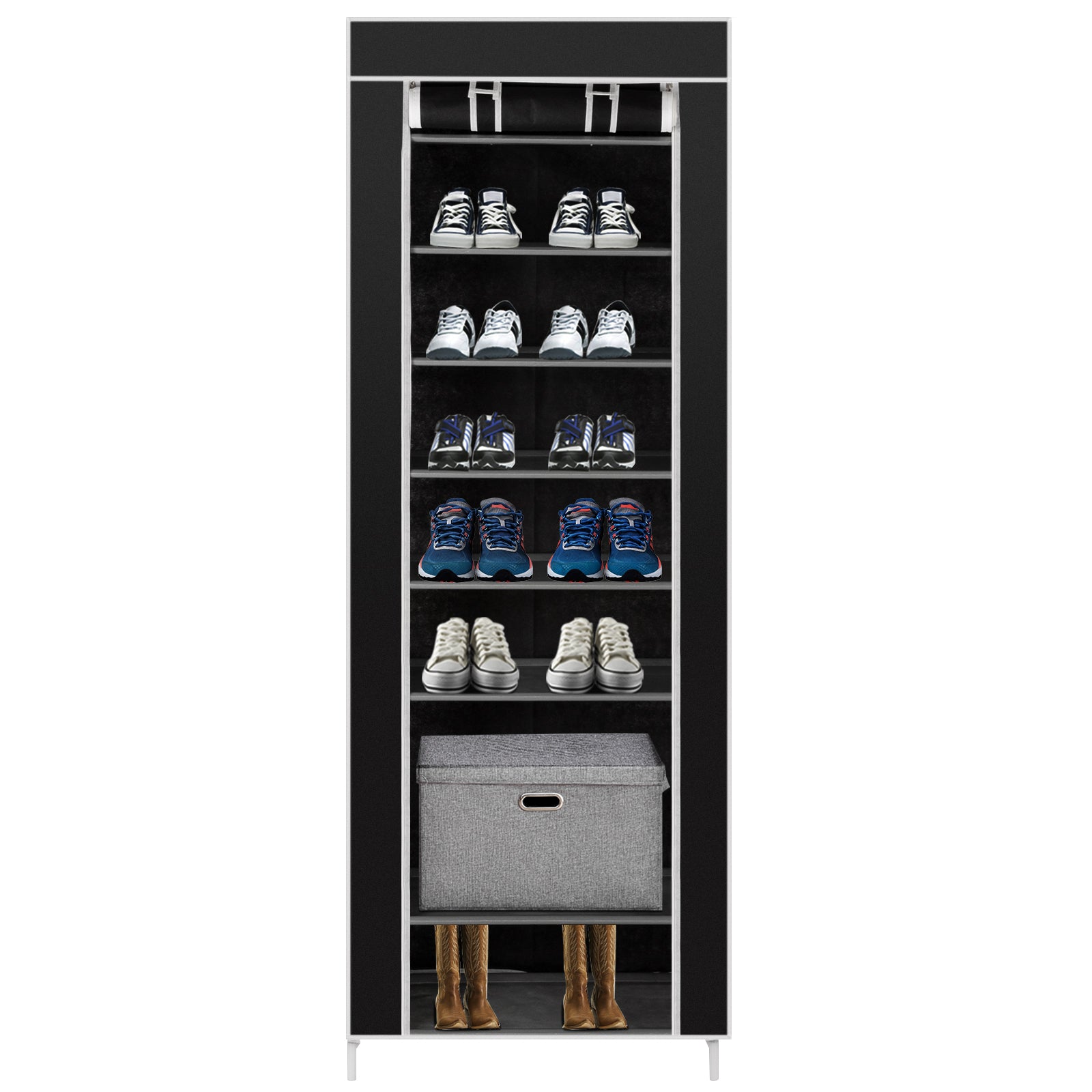 10-Layer 9-Lattice Shoe Rack | Non-Woven Fabric & Metal | Holds 20+ Pairs | Free US Shipping, 3-Day Delivered