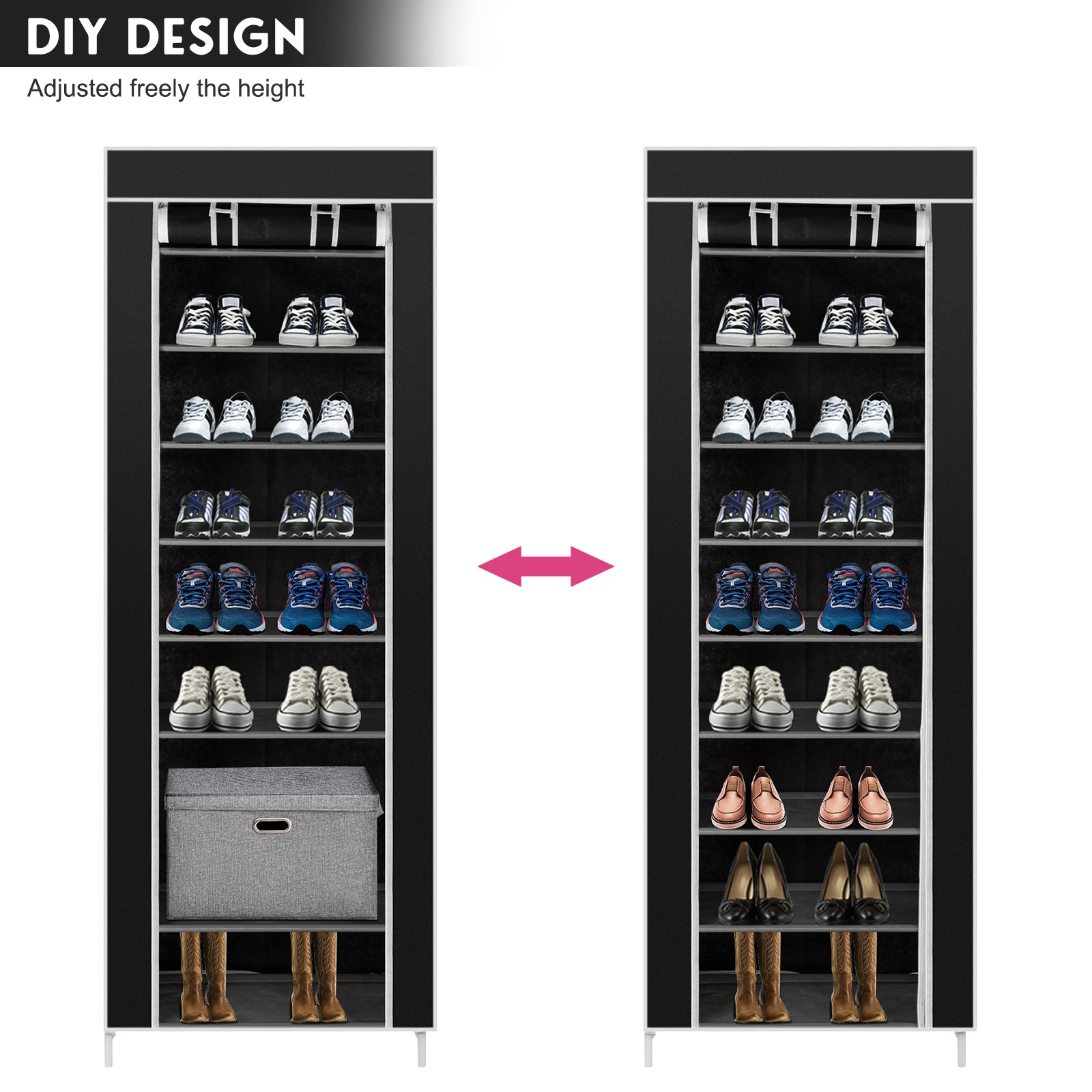 10-Layer 9-Lattice Shoe Rack | Non-Woven Fabric & Metal | Holds 20+ Pairs | Free US Shipping, 3-Day Delivered