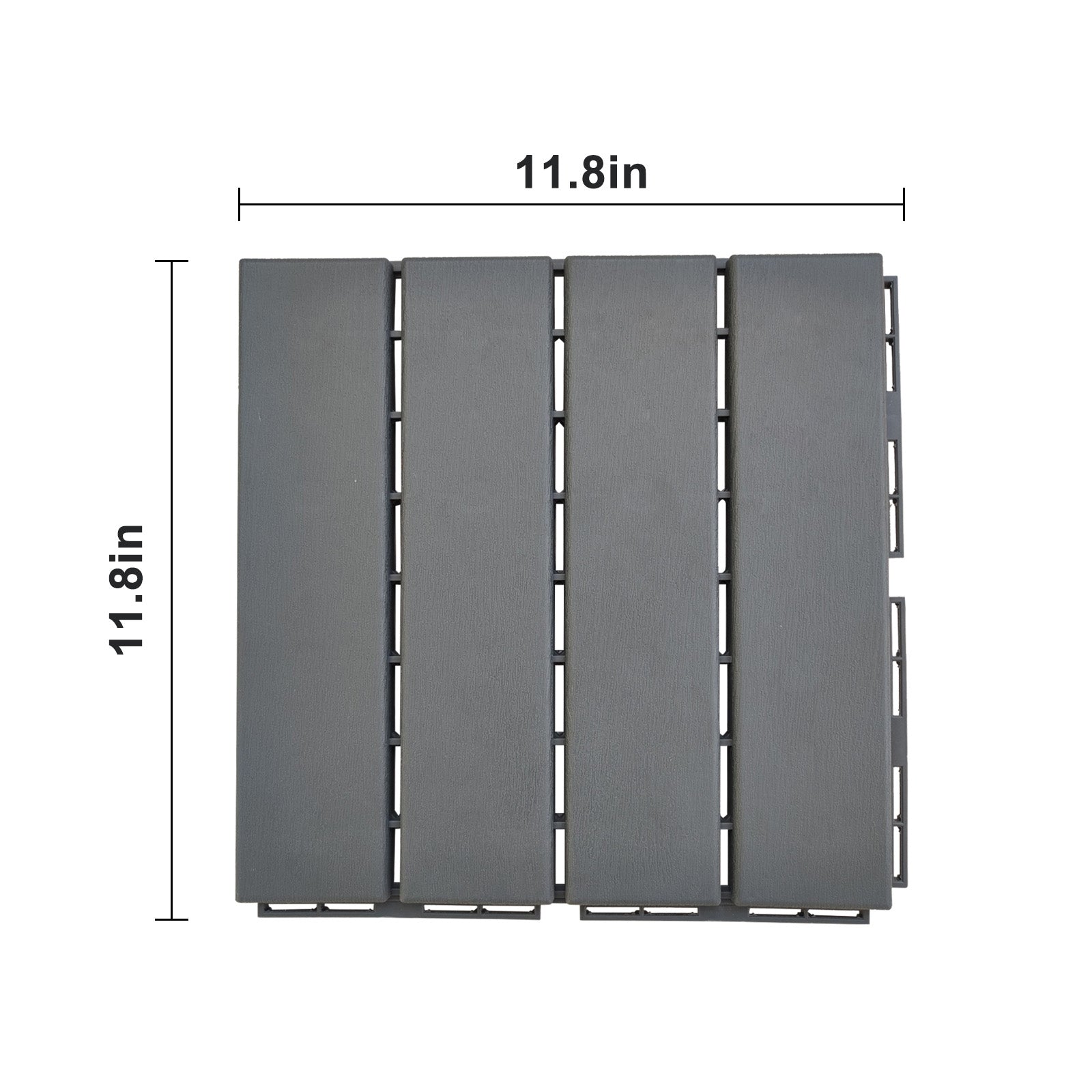 27-Pack Plastic Interlocking Deck Tiles – 11.8" x 11.8" Dark Grey, Waterproof Wood-Grain Finish, Indoor & Outdoor Patio Flooring | Free US Shipping