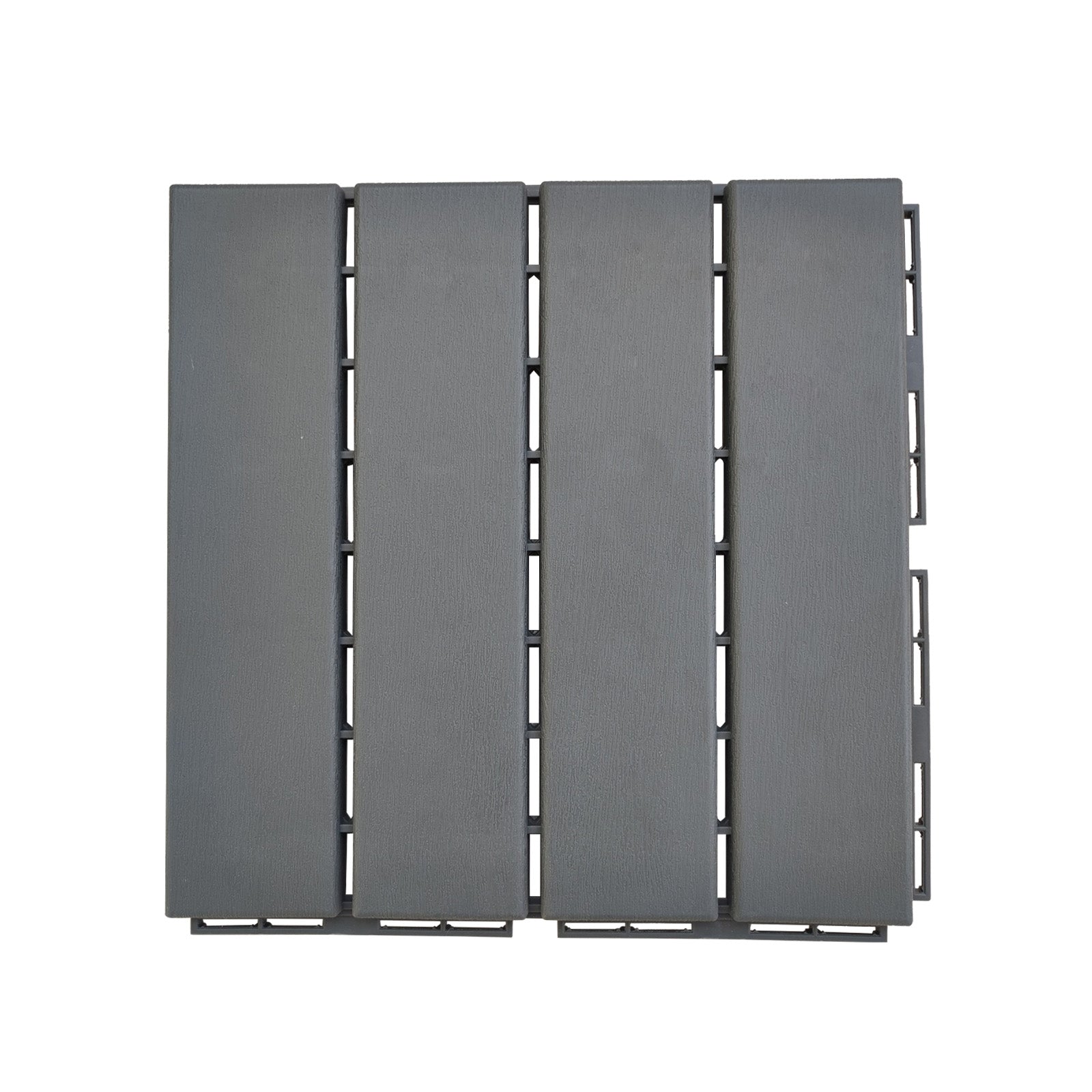 27-Pack Plastic Interlocking Deck Tiles – 11.8" x 11.8" Dark Grey, Waterproof Wood-Grain Finish, Indoor & Outdoor Patio Flooring | Free US Shipping