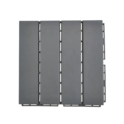 27-Pack Plastic Interlocking Deck Tiles – 11.8" x 11.8" Dark Grey, Waterproof Wood-Grain Finish, Indoor & Outdoor Patio Flooring | Free US Shipping