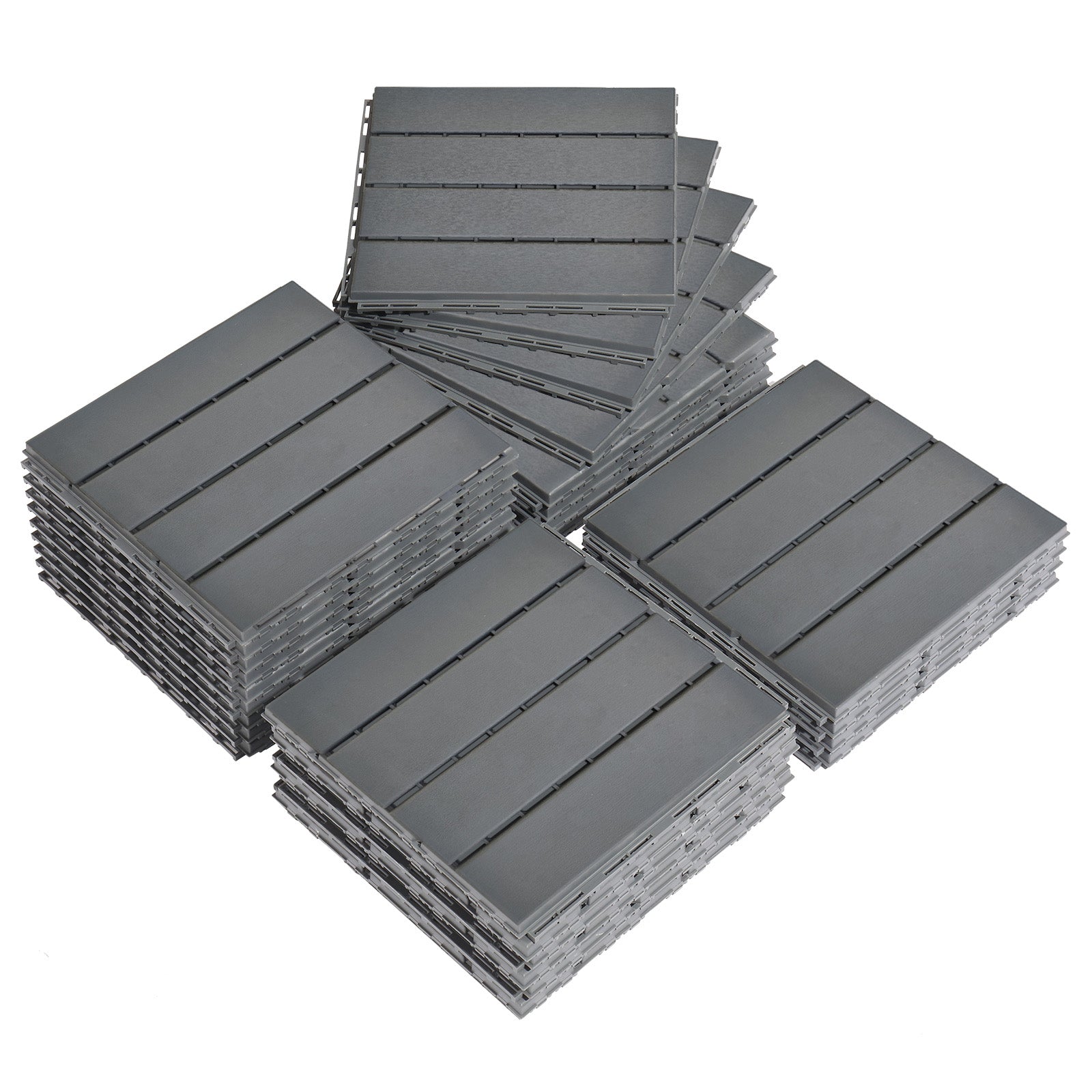 27-Pack Plastic Interlocking Deck Tiles – 11.8" x 11.8" Dark Grey, Waterproof Wood-Grain Finish, Indoor & Outdoor Patio Flooring | Free US Shipping
