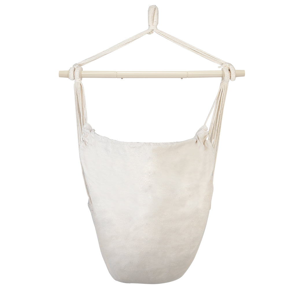 Cotton Canvas Hanging Rope Chair with 2 Pillows – Beige Hammock Swing Chair, 198 lb Capacity | Free US Shipping