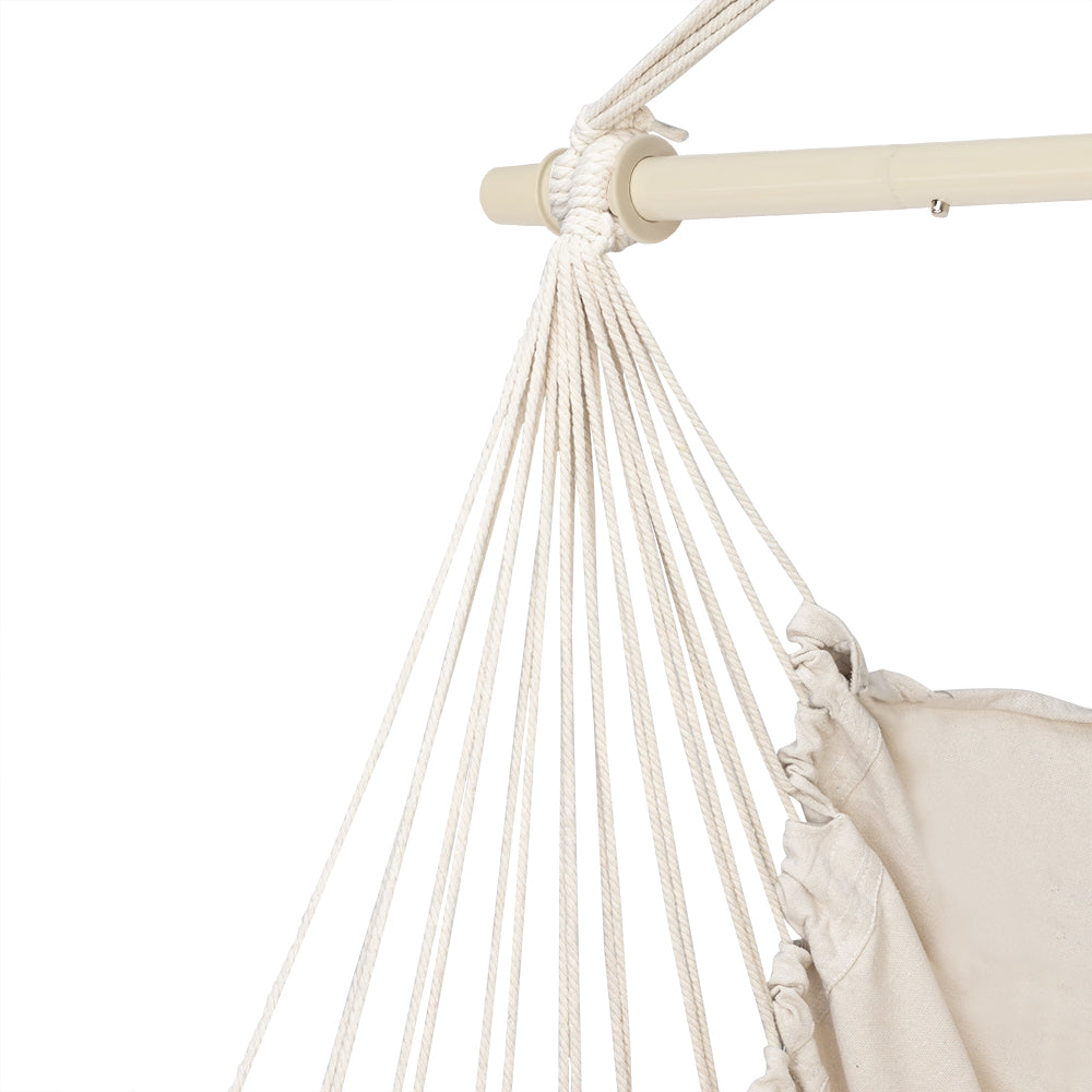 Cotton Canvas Hanging Rope Chair with 2 Pillows – Beige Hammock Swing Chair, 198 lb Capacity | Free US Shipping