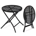18-Inch Folding Patio Side Table with Flower Cutouts – Black Iron Outdoor Round Coffee Table | Free US Shipping
