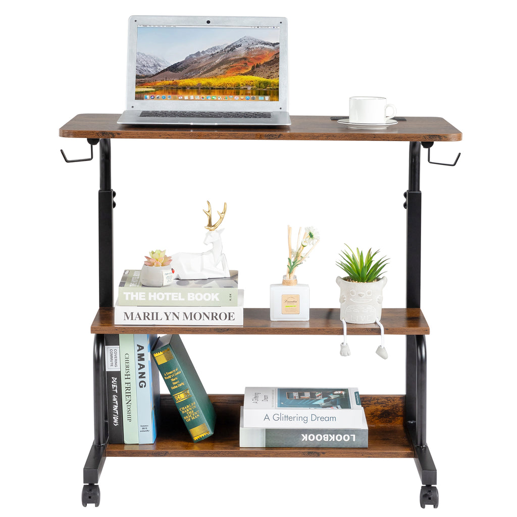 Adjustable Computer Desk with 3 USB & 2 AC Outlets – Height-Adjustable 80–104cm, Vintage Brown Finish | Free US Shipping