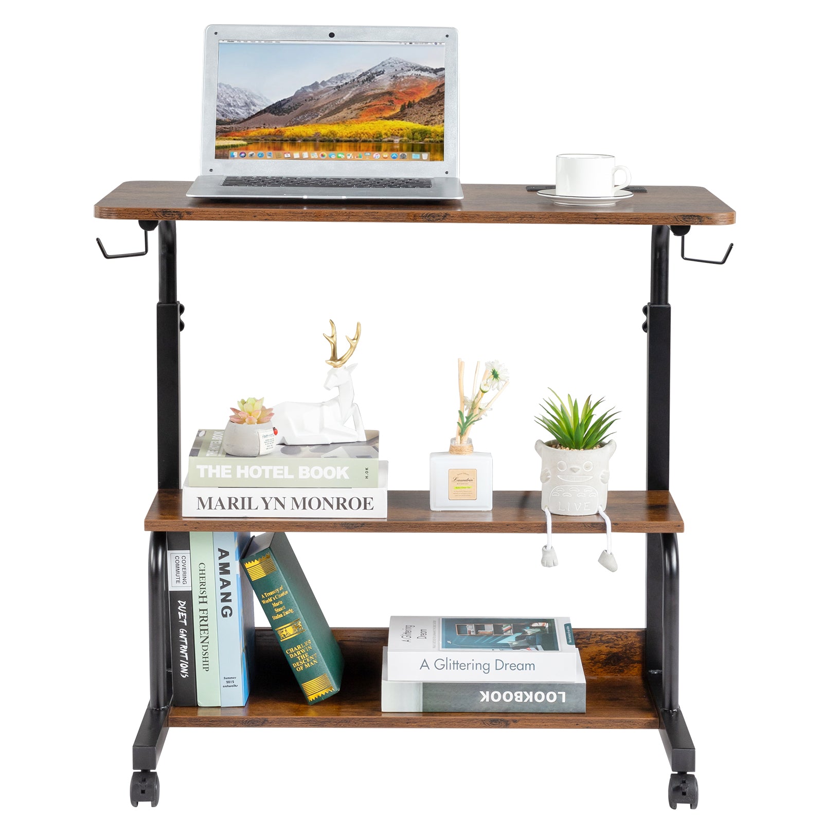 Adjustable Computer Desk with 3 USB & 2 AC Outlets – Height-Adjustable 80–104cm, Vintage Brown Finish | Free US Shipping