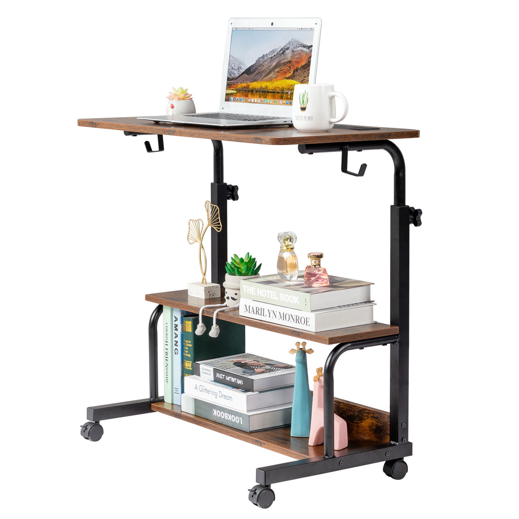 Adjustable Computer Desk with 3 USB & 2 AC Outlets – Height-Adjustable 80–104cm, Vintage Brown Finish | Free US Shipping
