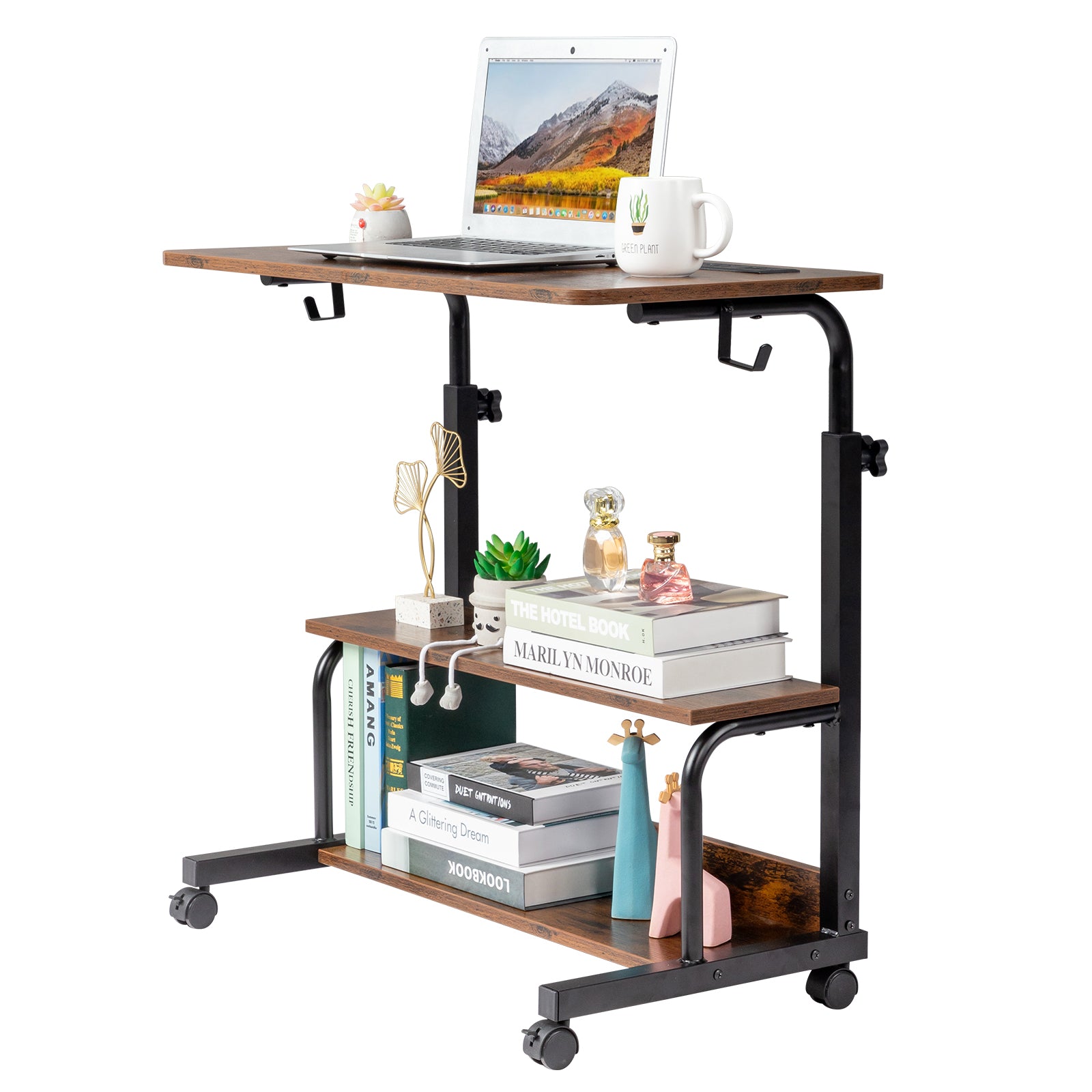 Adjustable Computer Desk with 3 USB & 2 AC Outlets – Height-Adjustable 80–104cm, Vintage Brown Finish | Free US Shipping