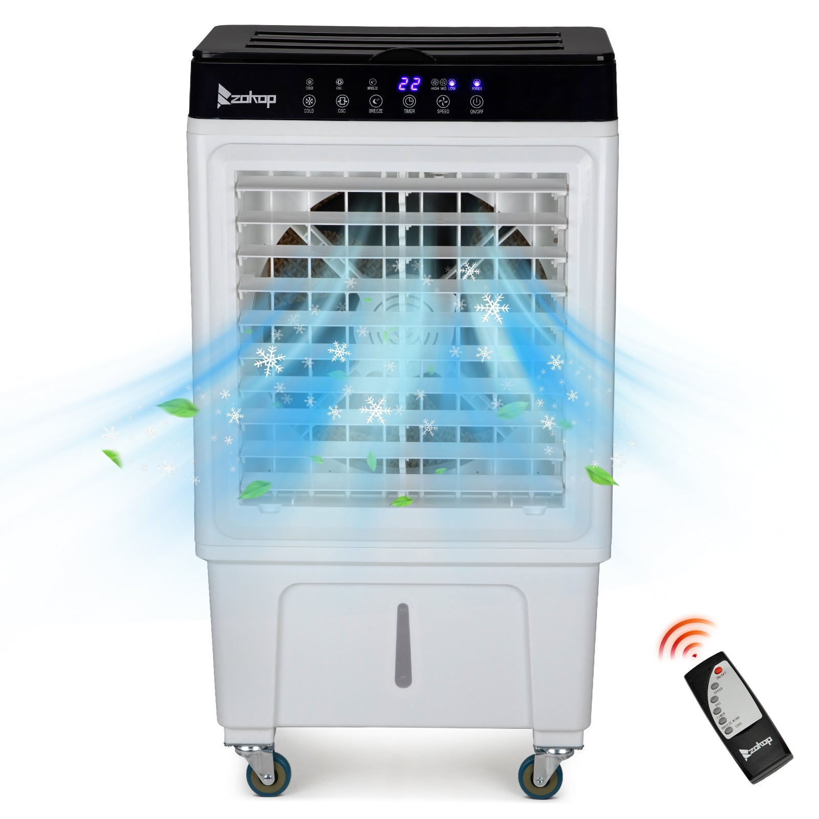 US STOCK FREE SHIPPING 3 in 1 Portable Evaporative Cooler,Indoor,Outdoor,2353CFM Personal Air Cooler with remote ,7.93 Gal Large Water Tank & Scroll Casters, 4 Ice Packs,White