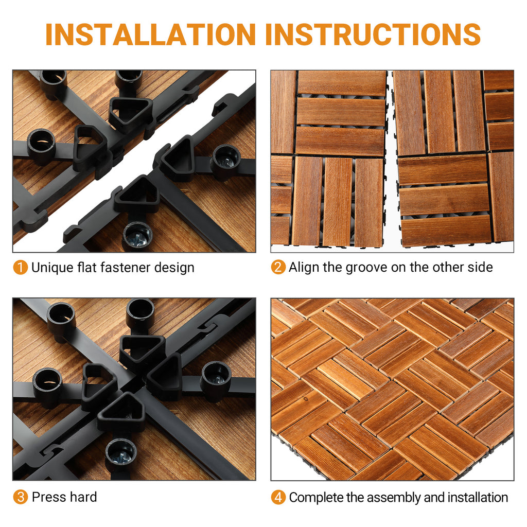 27-Piece Wood Interlocking Deck Tiles – 11.8" x 11.8" Natural Pine, Waterproof, Indoor & Outdoor Patio Flooring | Free US Shipping