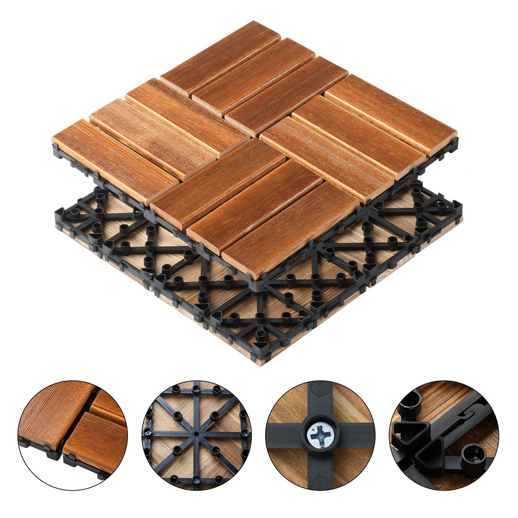 27-Piece Wood Interlocking Deck Tiles – 11.8" x 11.8" Natural Pine, Waterproof, Indoor & Outdoor Patio Flooring | Free US Shipping