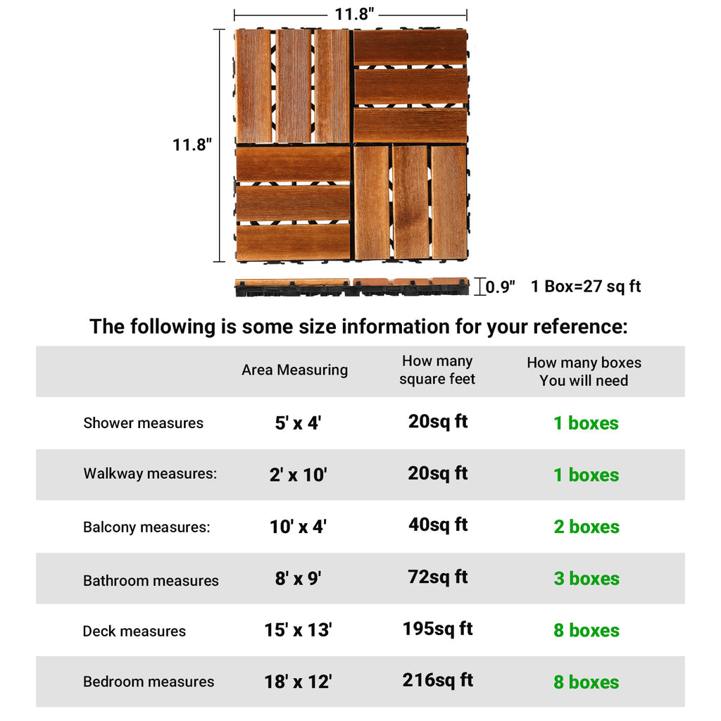 27-Piece Wood Interlocking Deck Tiles – 11.8" x 11.8" Natural Pine, Waterproof, Indoor & Outdoor Patio Flooring | Free US Shipping