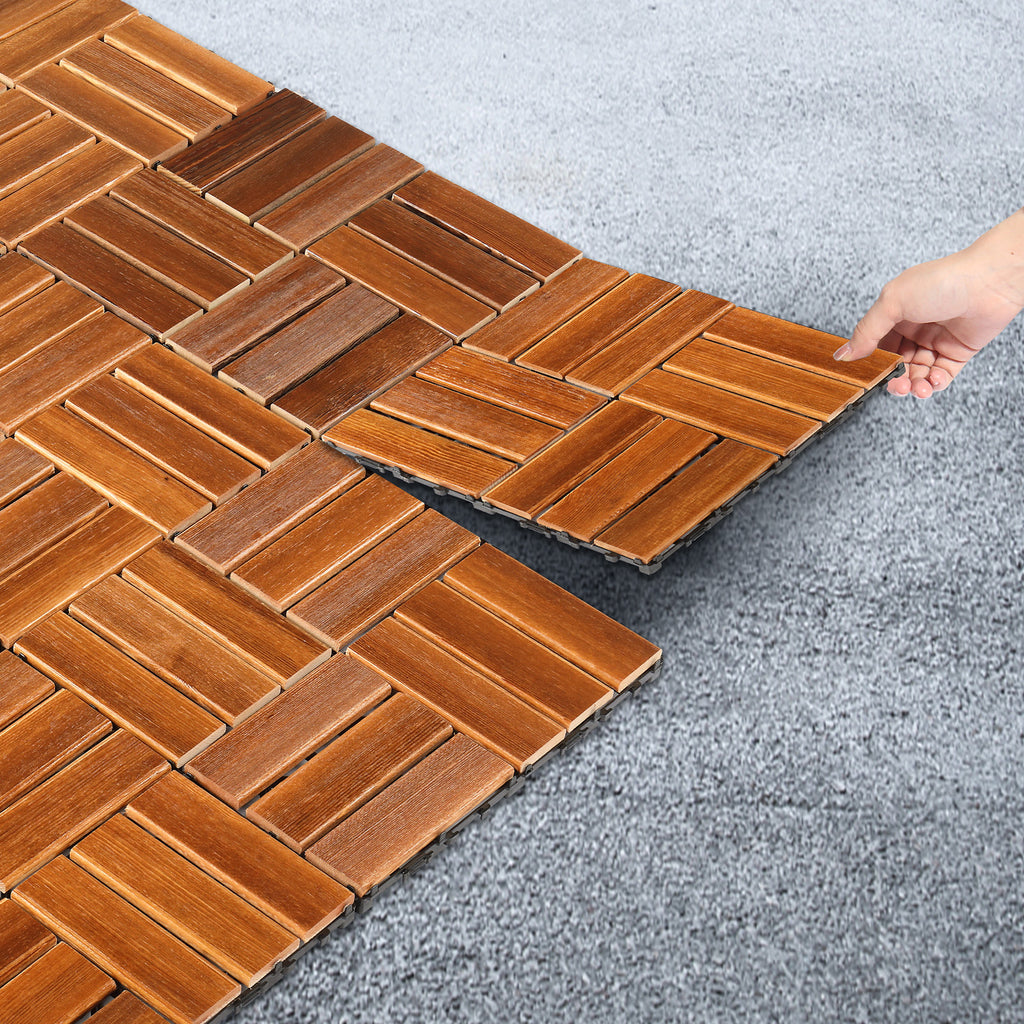27-Piece Wood Interlocking Deck Tiles – 11.8" x 11.8" Natural Pine, Waterproof, Indoor & Outdoor Patio Flooring | Free US Shipping
