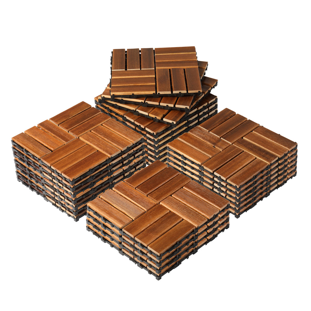 27-Piece Wood Interlocking Deck Tiles – 11.8" x 11.8" Natural Pine, Waterproof, Indoor & Outdoor Patio Flooring | Free US Shipping
