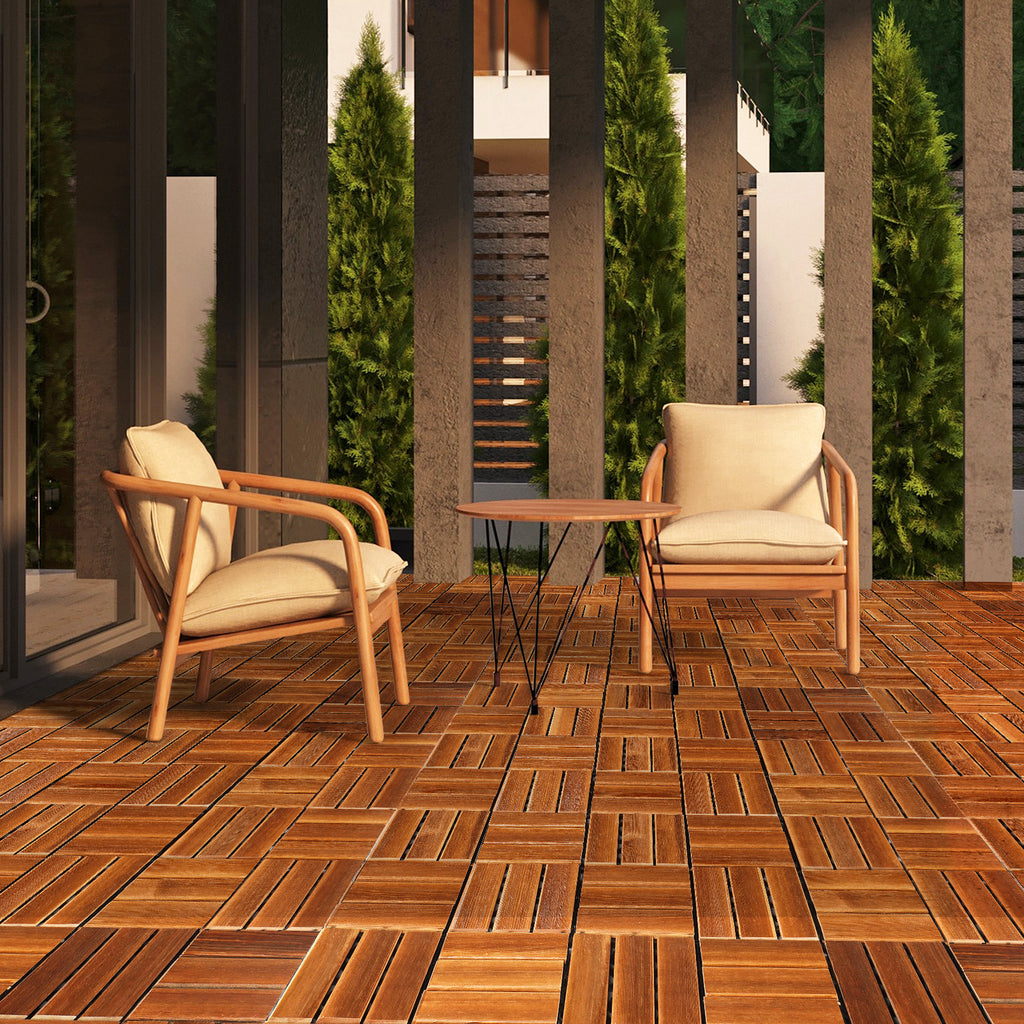 27-Piece Wood Interlocking Deck Tiles – 11.8" x 11.8" Natural Pine, Waterproof, Indoor & Outdoor Patio Flooring | Free US Shipping