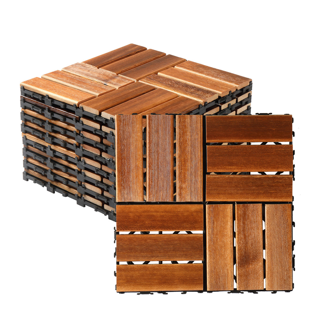 27-Piece Wood Interlocking Deck Tiles – 11.8" x 11.8" Natural Pine, Waterproof, Indoor & Outdoor Patio Flooring | Free US Shipping