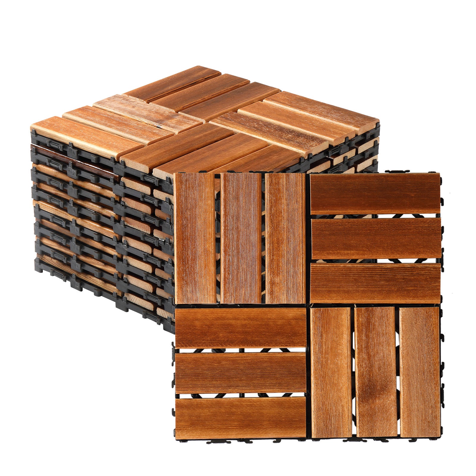 27-Piece Wood Interlocking Deck Tiles – 11.8" x 11.8" Natural Pine, Waterproof, Indoor & Outdoor Patio Flooring | Free US Shipping