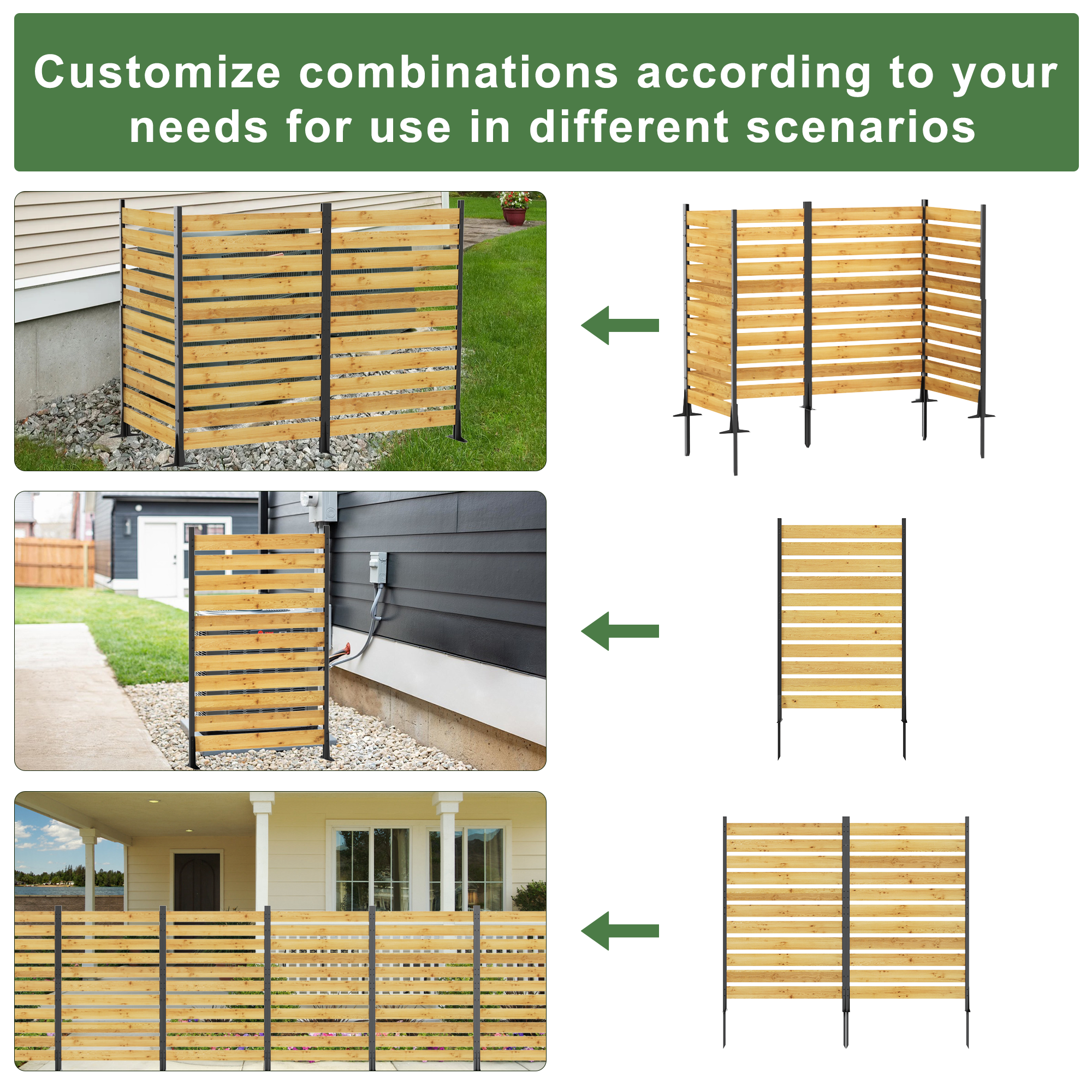 Cedar Wood Outdoor Privacy Screen Panel – 72.8"H × 38.5"W, Aluminum Frame Fence for Pool, AC Unit & Trash Enclosure | Free US Shipping