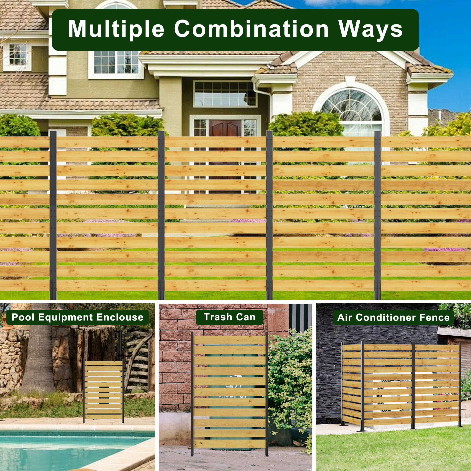 Cedar Wood Outdoor Privacy Screen Panel – 72.8"H × 38.5"W, Aluminum Frame Fence for Pool, AC Unit & Trash Enclosure | Free US Shipping