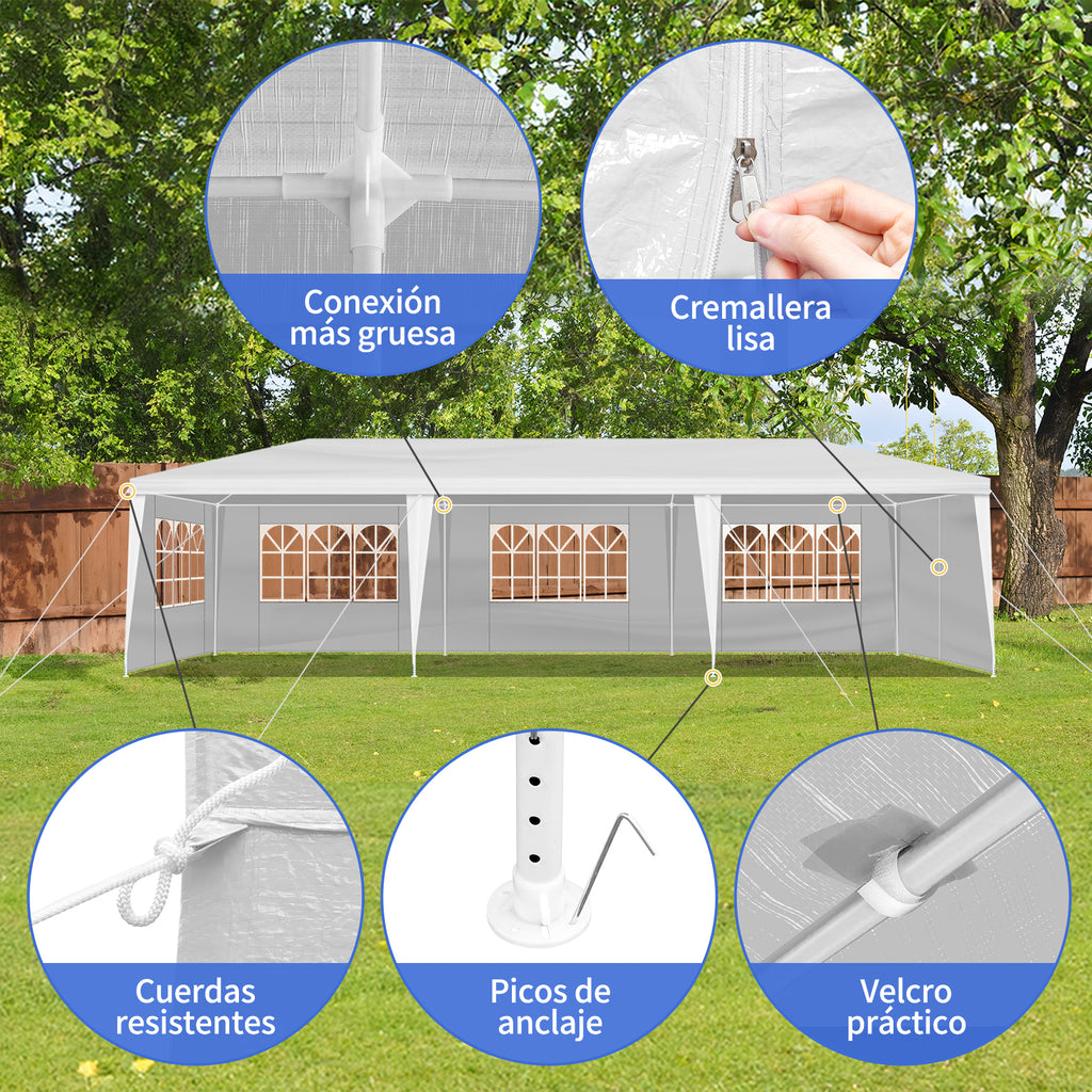 10'x30' Outdoor Party Tent with 8 Removable Sidewalls, Waterproof Canopy Patio Wedding Gazebo, White