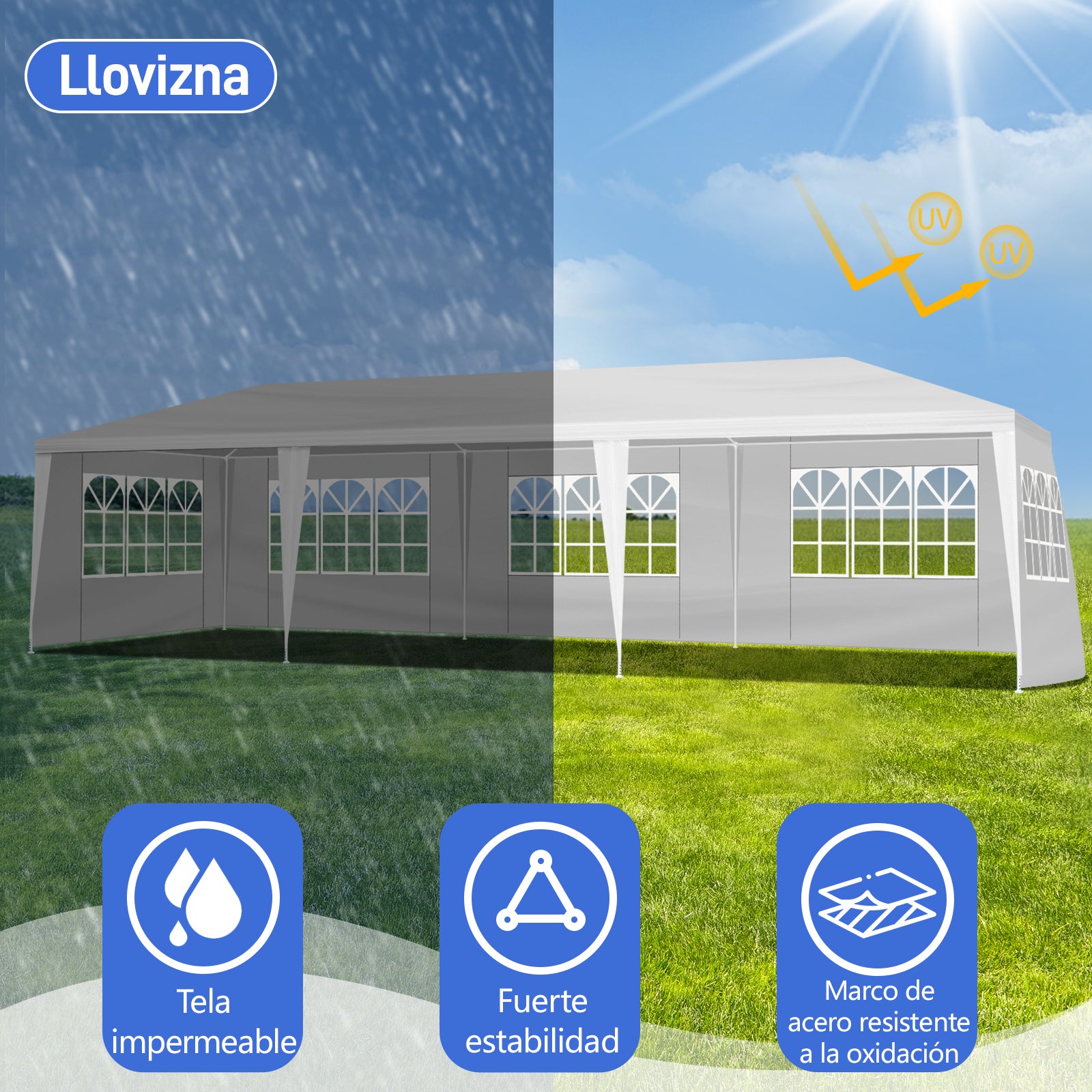 3x9m 5-Sided Outdoor Pergola – Iron Frame, PE Cloth, Spiral Pipe | WildRush