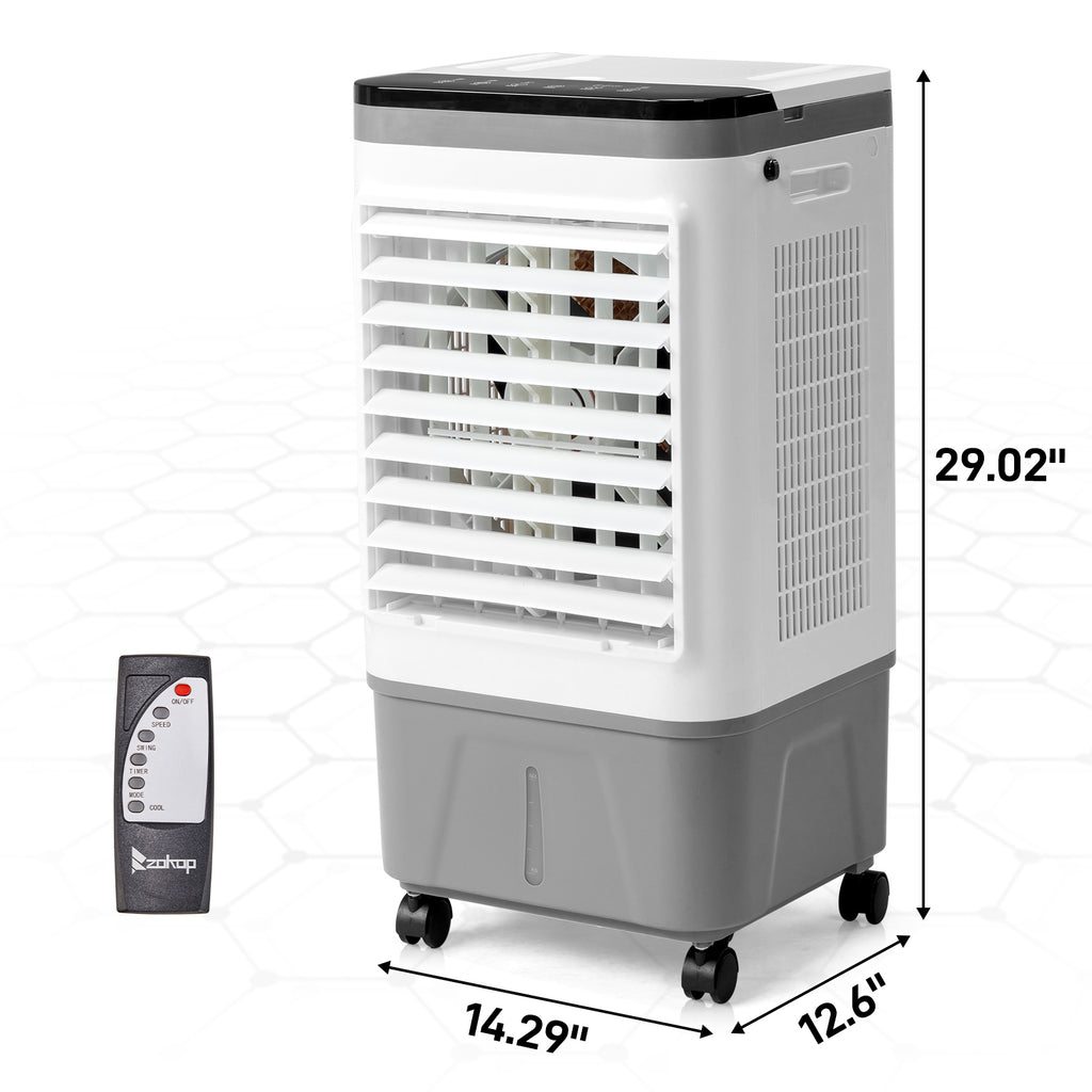 US STOCK FREE SHIPPING 3 in 1 Portable Evaporative Cooler,720R,Indoor,Outdoor,461CFM Air Cooler with remote,Copper motor,5.28 Gal Water Tank & Scroll Casters, 4 Ice Packs,12H timer settings,Gray and White