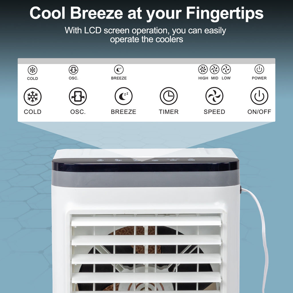 US STOCK FREE SHIPPING 3 in 1 Portable Evaporative Cooler,720R,Indoor,Outdoor,461CFM Air Cooler with remote,Copper motor,5.28 Gal Water Tank & Scroll Casters, 4 Ice Packs,12H timer settings,Gray and White
