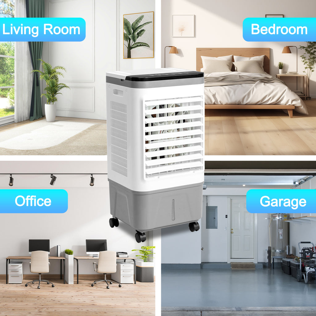 US STOCK FREE SHIPPING 3 in 1 Portable Evaporative Cooler,720R,Indoor,Outdoor,461CFM Air Cooler with remote,Copper motor,5.28 Gal Water Tank & Scroll Casters, 4 Ice Packs,12H timer settings,Gray and White