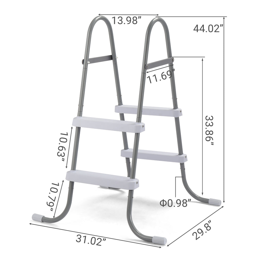 2-Step Above Ground Pool Ladder – 33" Wide, 300 lbs Capacity, Iron Grey Frame