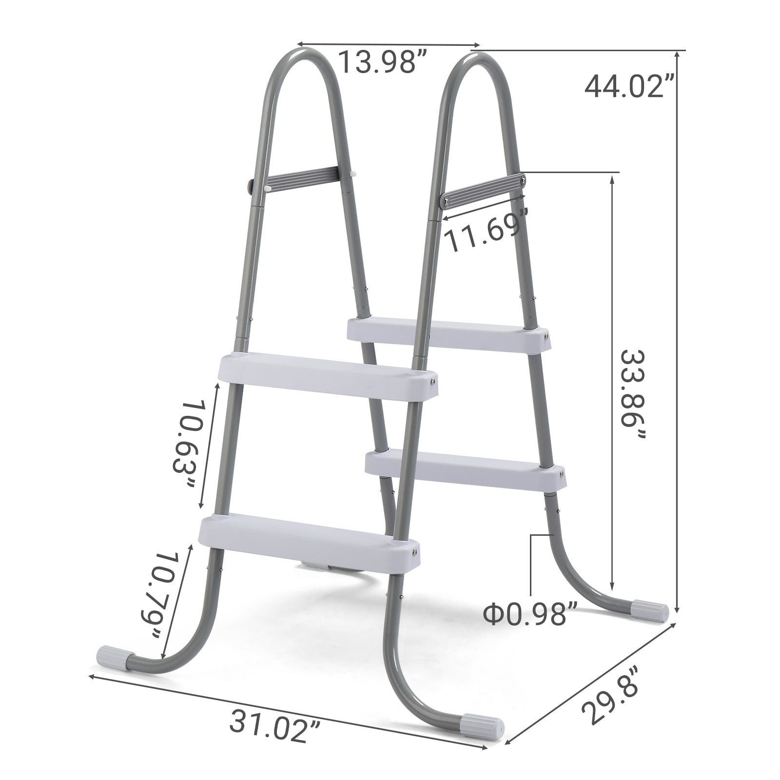 2-Step Above Ground Pool Ladder – 33" Wide, 300 lbs Capacity, Iron Grey Frame
