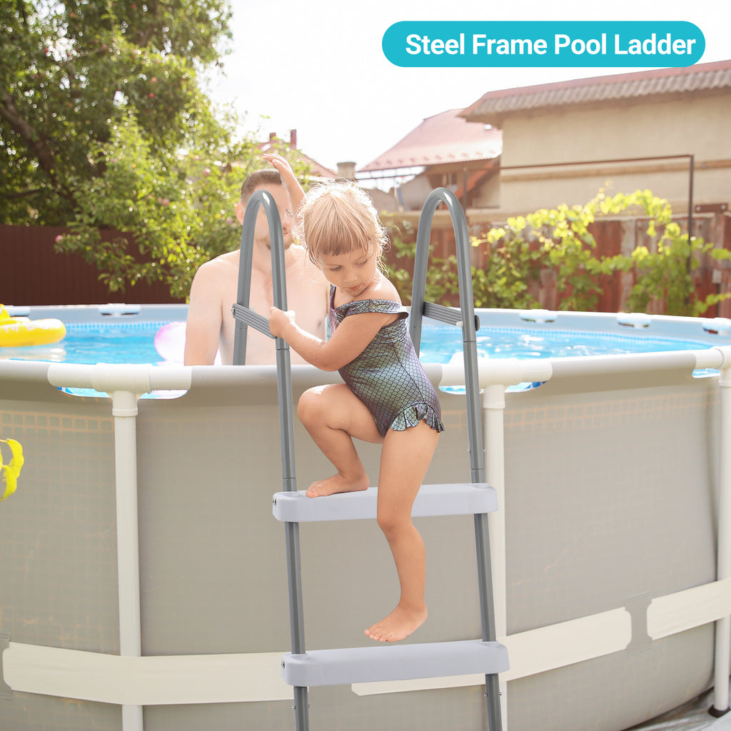 2-Step Above Ground Pool Ladder – 33" Wide, 300 lbs Capacity, Iron Grey Frame