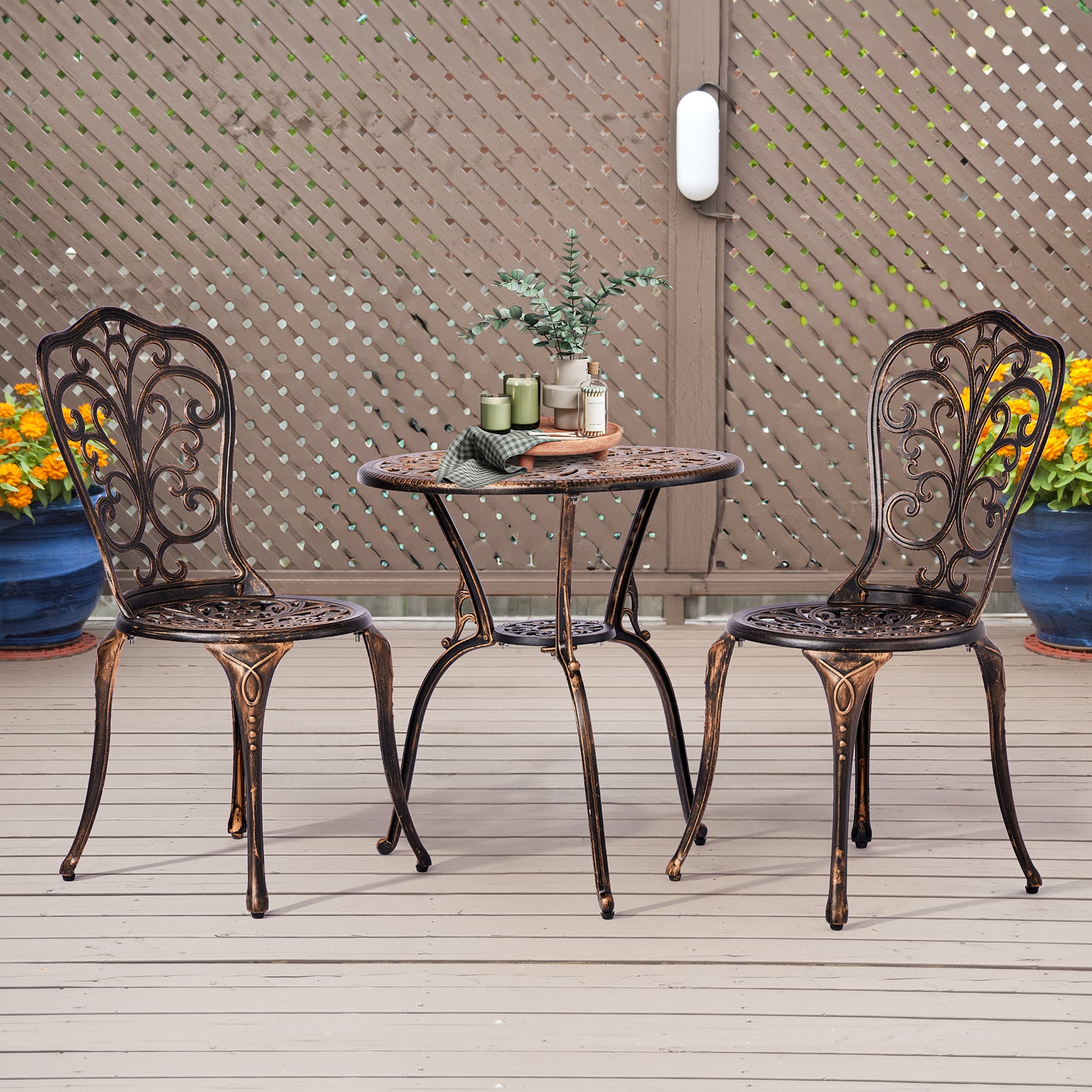 3-Piece Outdoor Bistro Set – All-Weather Cast Aluminum Patio Table & Chairs with Umbrella Hole | Free Shipping