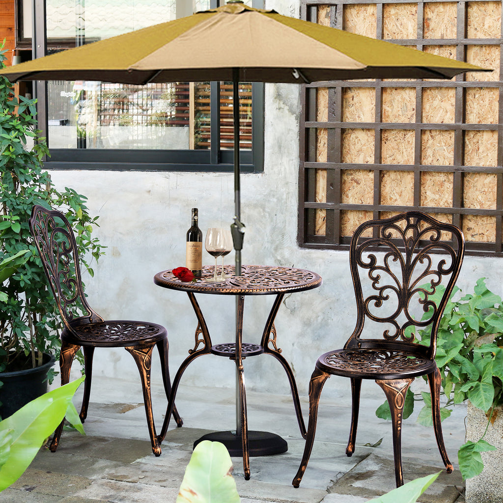 3-Piece Outdoor Bistro Set – All-Weather Cast Aluminum Patio Table & Chairs with Umbrella Hole | Free Shipping