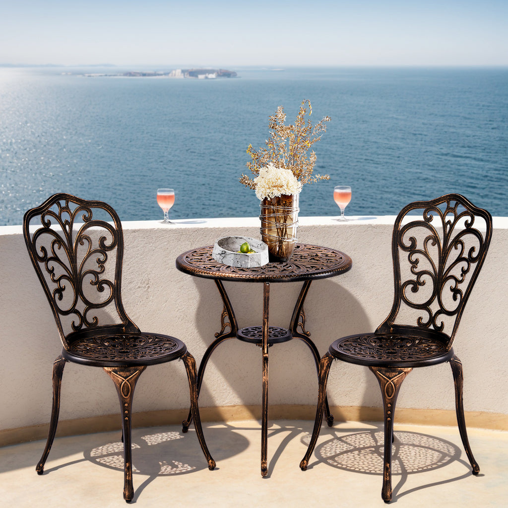 3-Piece Outdoor Bistro Set – All-Weather Cast Aluminum Patio Table & Chairs with Umbrella Hole | Free Shipping