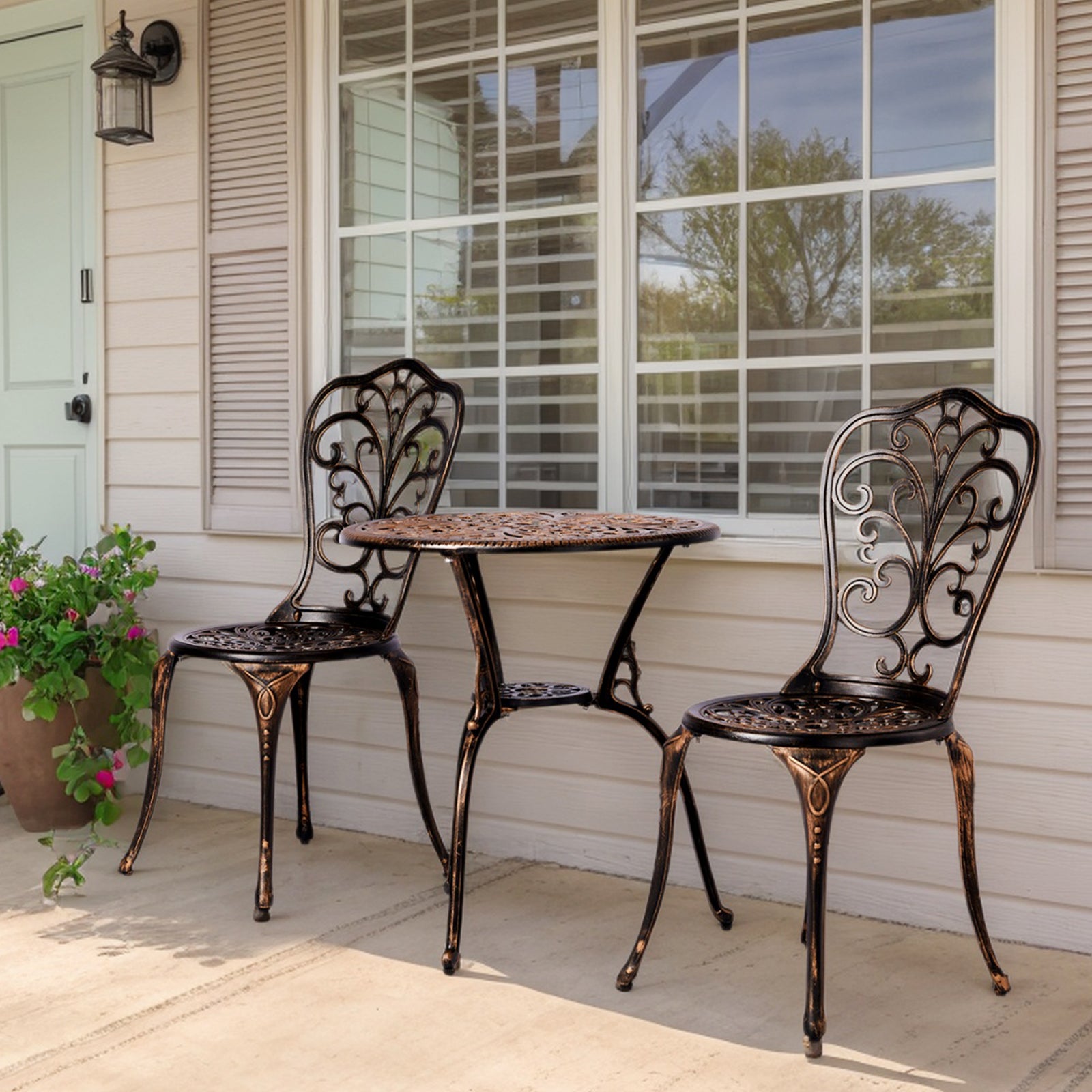 3-Piece Outdoor Bistro Set – All-Weather Cast Aluminum Patio Table & Chairs with Umbrella Hole | Free Shipping