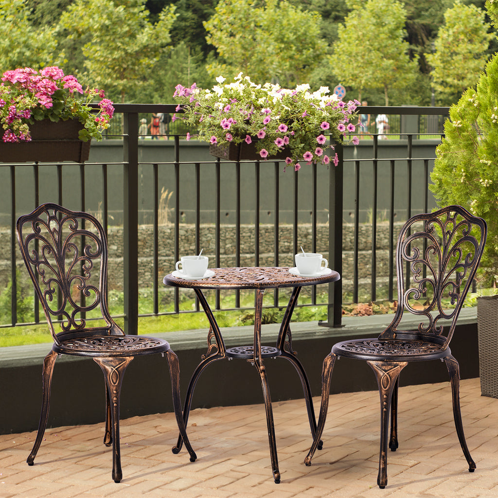 3-Piece Outdoor Bistro Set – All-Weather Cast Aluminum Patio Table & Chairs with Umbrella Hole | Free Shipping