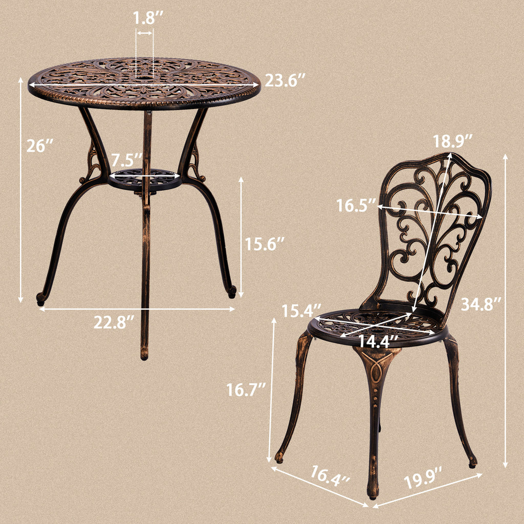 3-Piece Outdoor Bistro Set – All-Weather Cast Aluminum Patio Table & Chairs with Umbrella Hole | Free Shipping