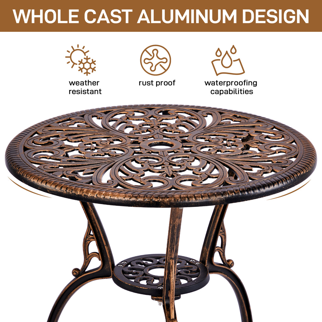 3-Piece Outdoor Bistro Set – All-Weather Cast Aluminum Patio Table & Chairs with Umbrella Hole | Free Shipping