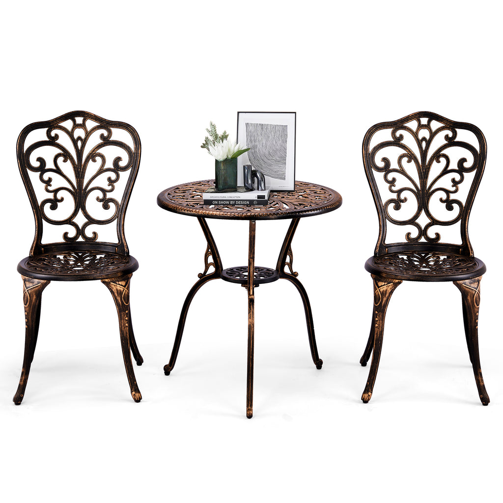 3-Piece Outdoor Bistro Set – All-Weather Cast Aluminum Patio Table & Chairs with Umbrella Hole | Free Shipping