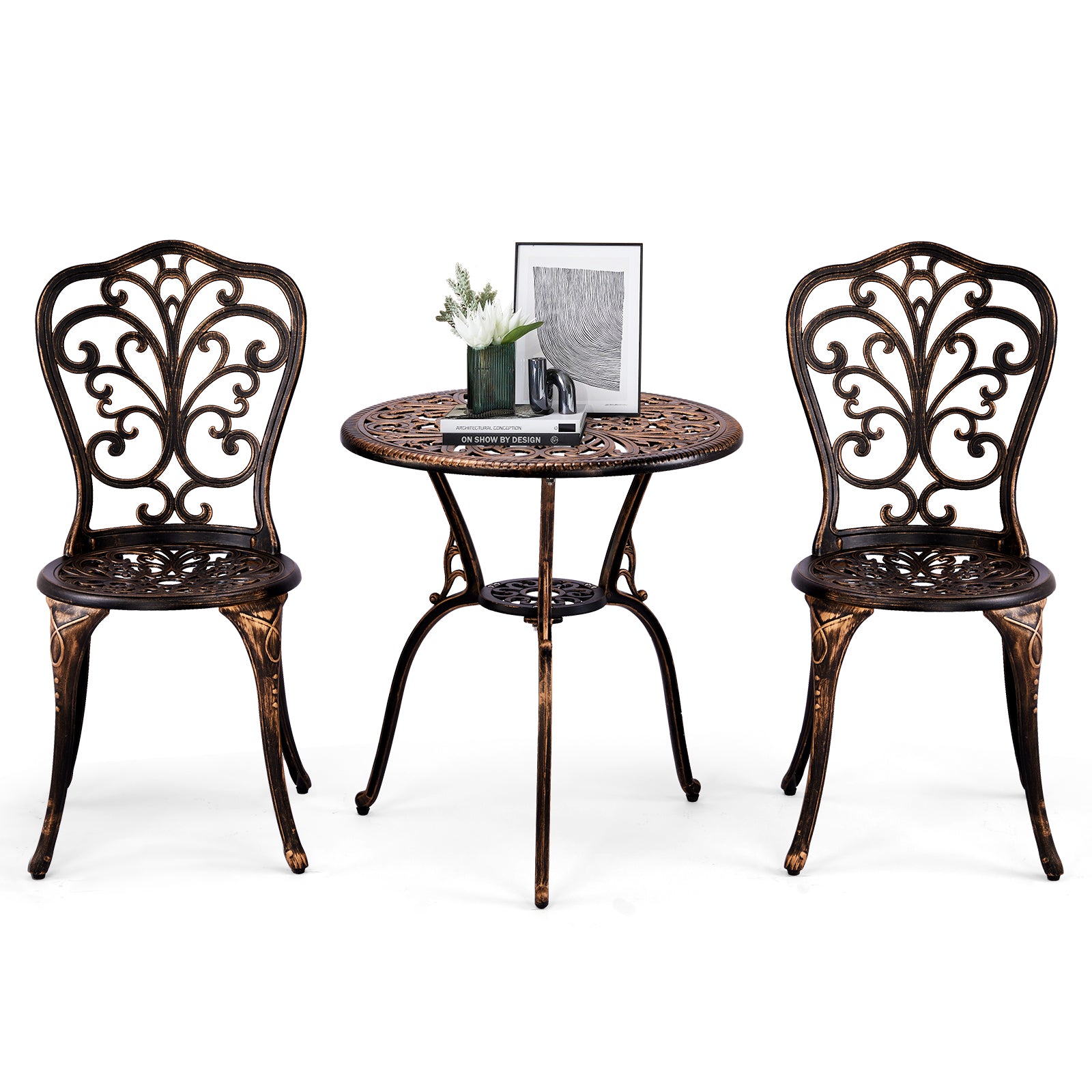 3-Piece Outdoor Bistro Set – All-Weather Cast Aluminum Patio Table & Chairs with Umbrella Hole | Free Shipping