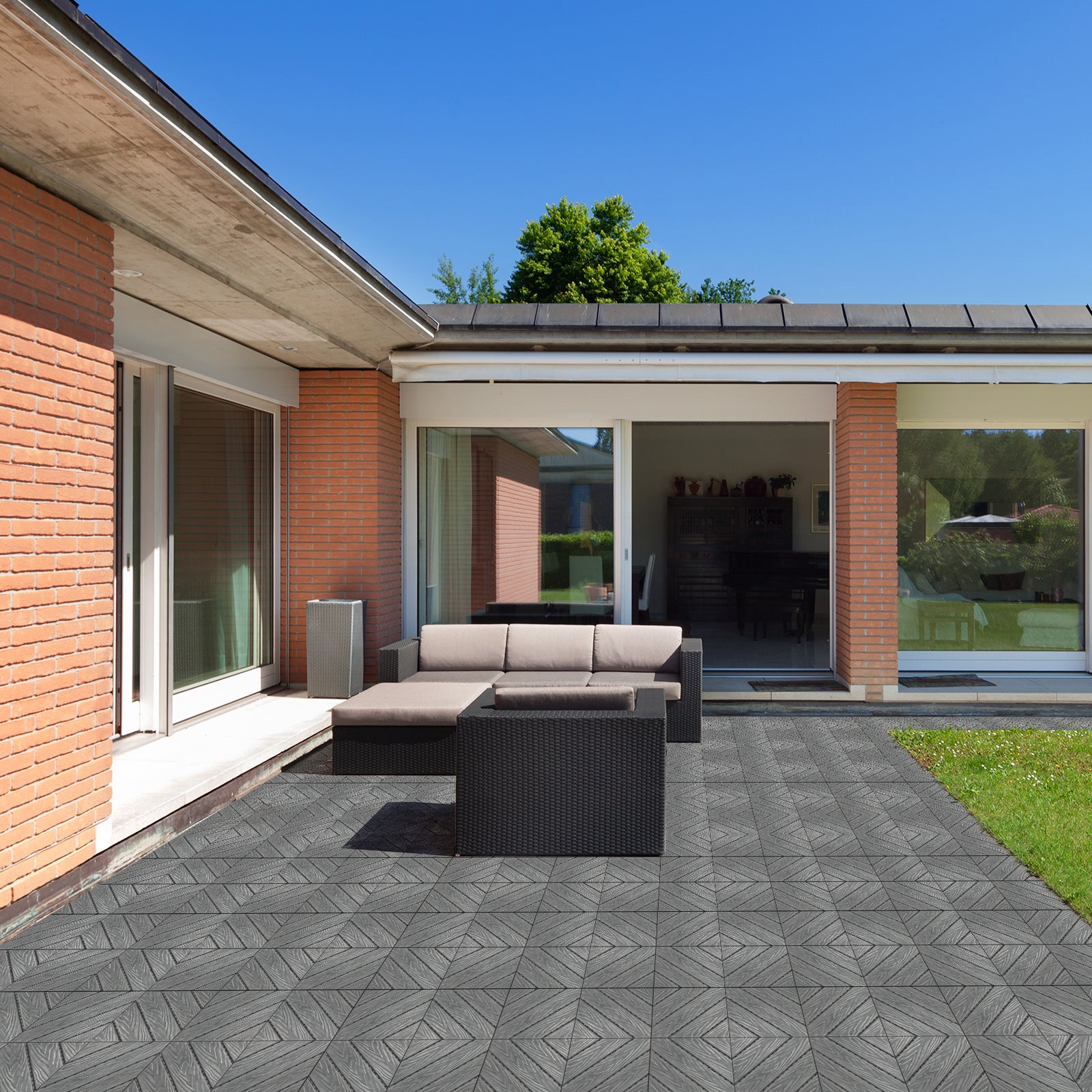 US STOCK FREE SHIPPING Plastic Interlocking Deck Tiles, 27 Pack, 11.8"x11.8" Waterproof Flooring Tiles for Indoor and Outdoor, Patio Floor Decking Tiles for Porch Poolside Balcony Backyard, Dark Grey