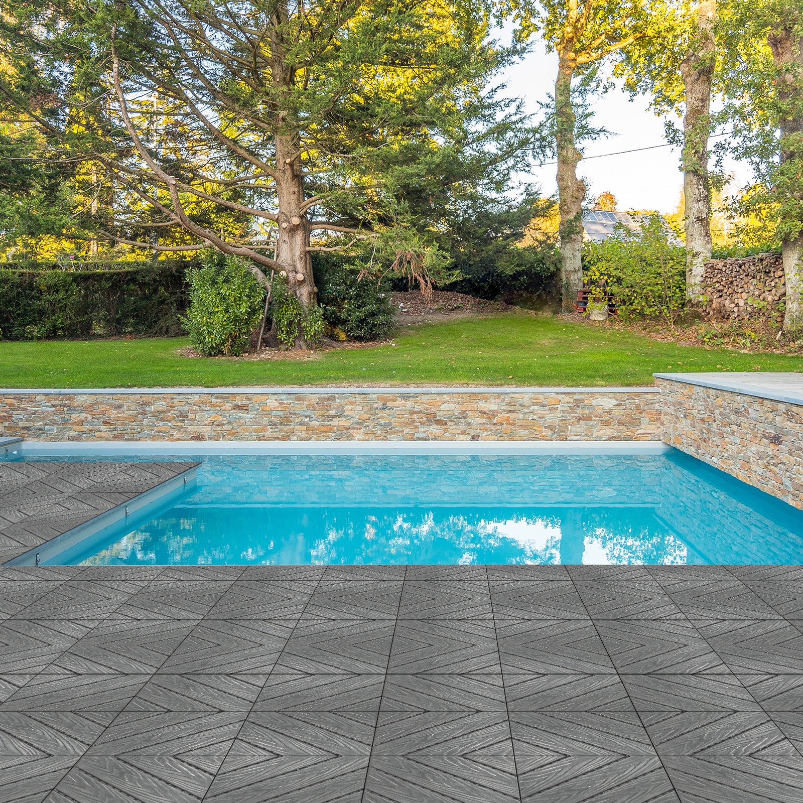 US STOCK FREE SHIPPING Plastic Interlocking Deck Tiles, 27 Pack, 11.8"x11.8" Waterproof Flooring Tiles for Indoor and Outdoor, Patio Floor Decking Tiles for Porch Poolside Balcony Backyard, Dark Grey