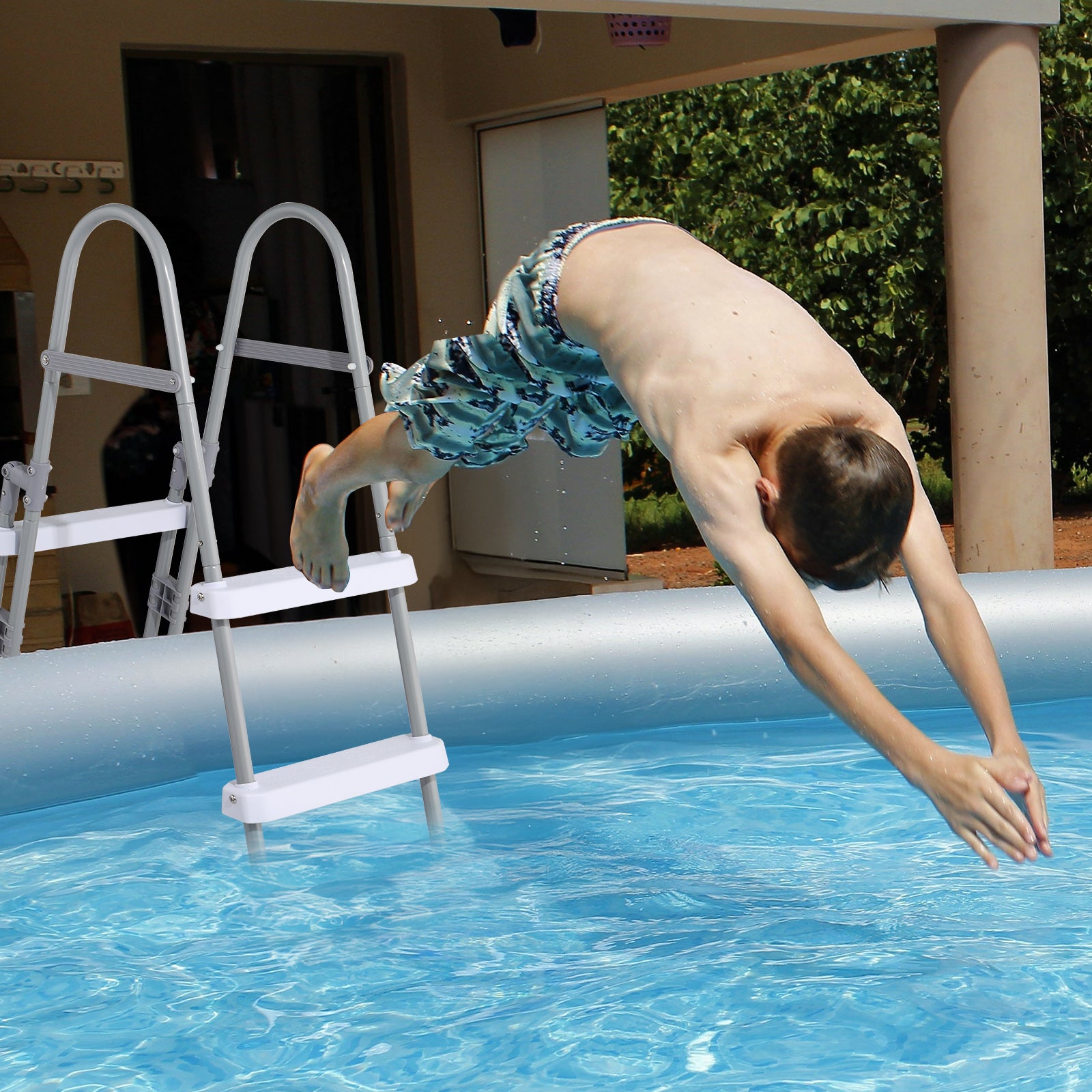 4-Step Above Ground Pool Ladder – 52" Wide, 300 lbs Capacity, Foldable Safety Ladder