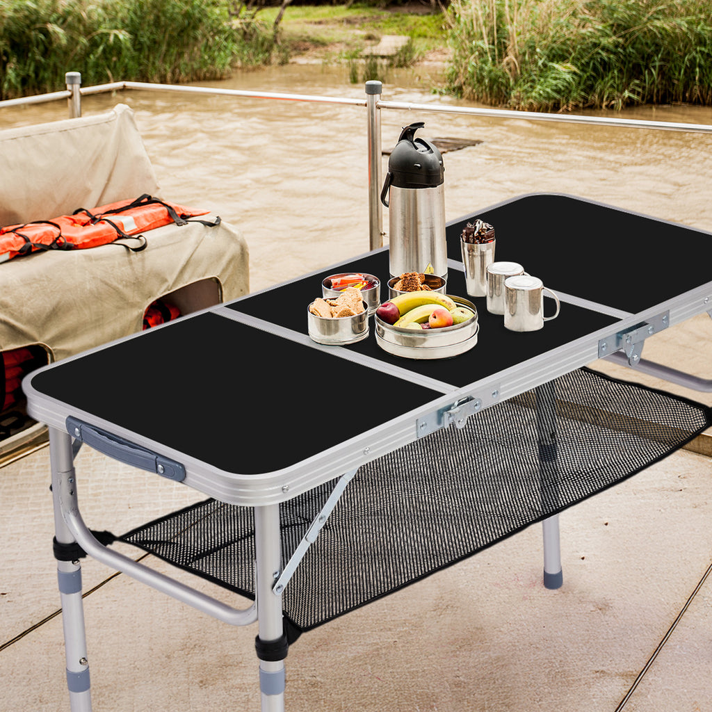 US FREE SHIPPING Outdoor Folding Camping Table, 3ft Portable Pinic Table with 3 Adjustable Height, Small Aluminum Foldable Lightweight Patio Side Table with Carry Handle for Outdoor Indoor Hiking Camp BBQ Beach, Black