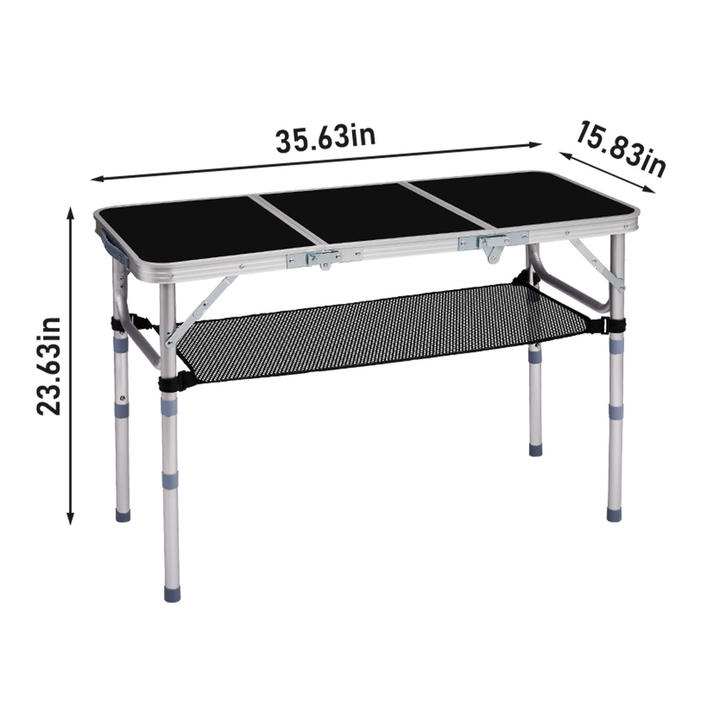 US FREE SHIPPING Outdoor Folding Camping Table, 3ft Portable Pinic Table with 3 Adjustable Height, Small Aluminum Foldable Lightweight Patio Side Table with Carry Handle for Outdoor Indoor Hiking Camp BBQ Beach, Black