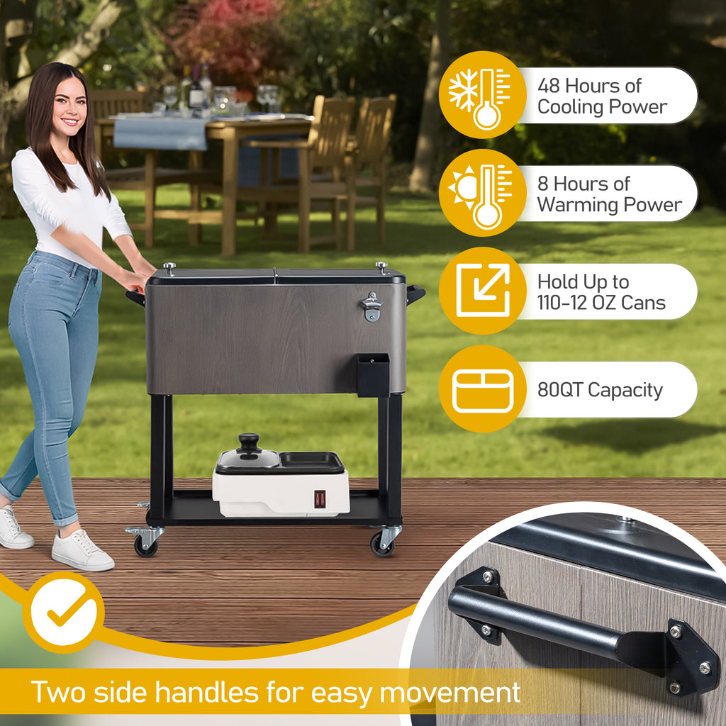 80-Quart Rolling Cooler Cart with Wheels – 48hr Cold, Bottle Opener, 3 Colors | WildRush