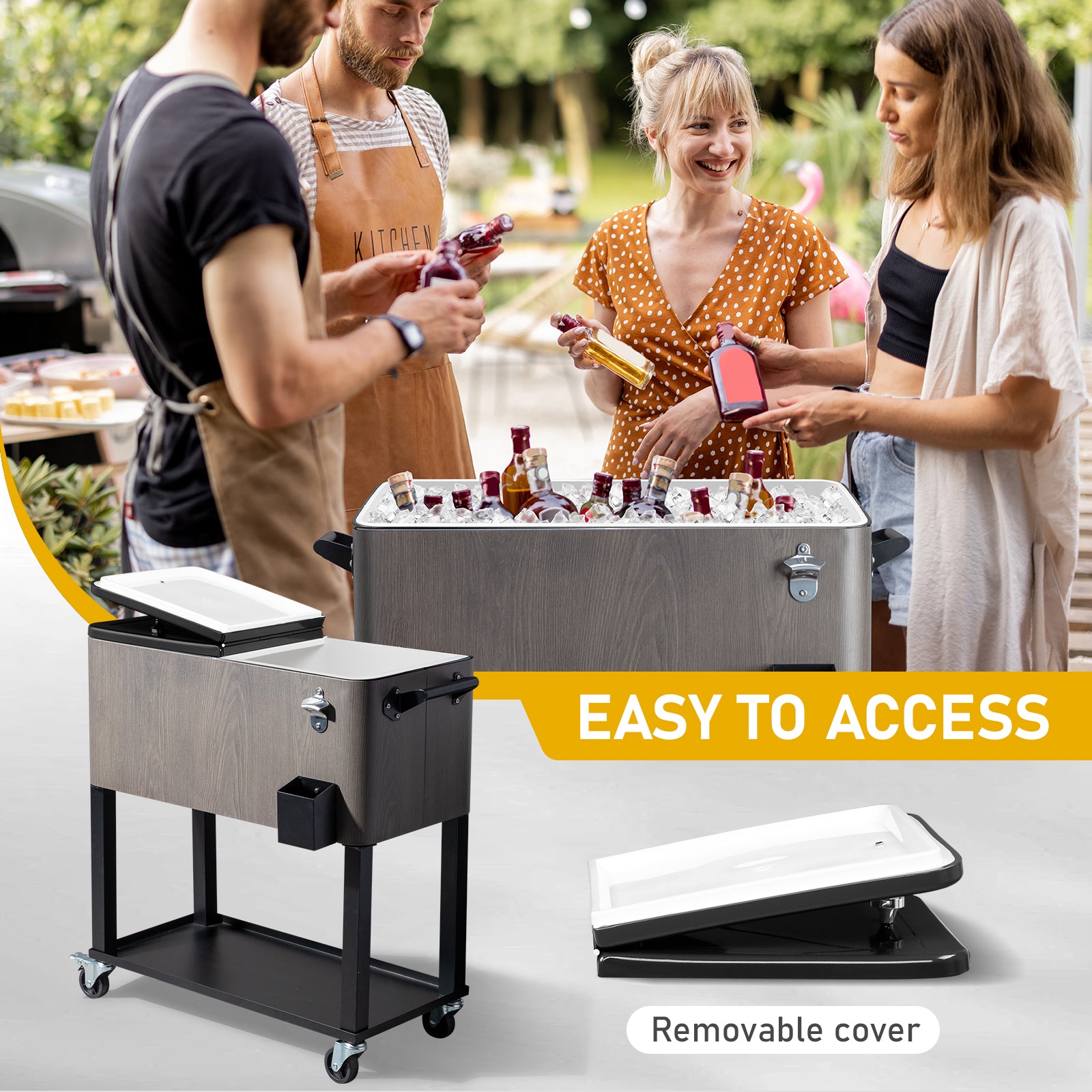 80-Quart Rolling Cooler Cart with Wheels – 48hr Cold, Bottle Opener, 3 Colors | WildRush